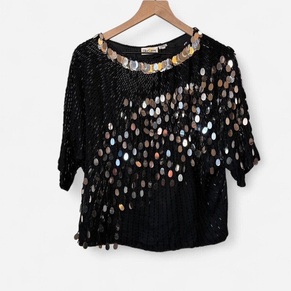 Vintage Oleg Cassini Sequin Beaded Blouse Size M - Picture 1 of 4